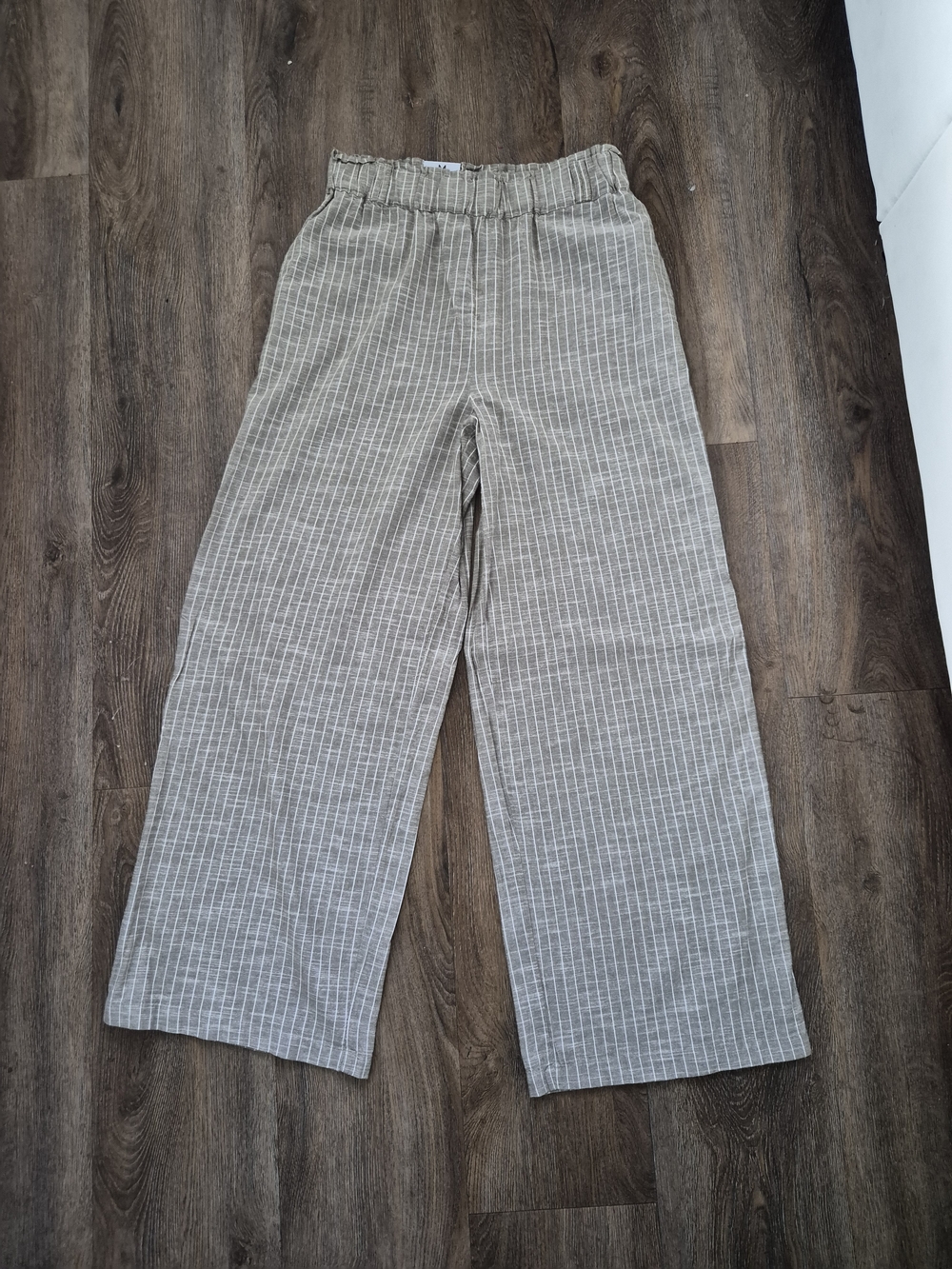Neutral Striped Wide-Leg Pants